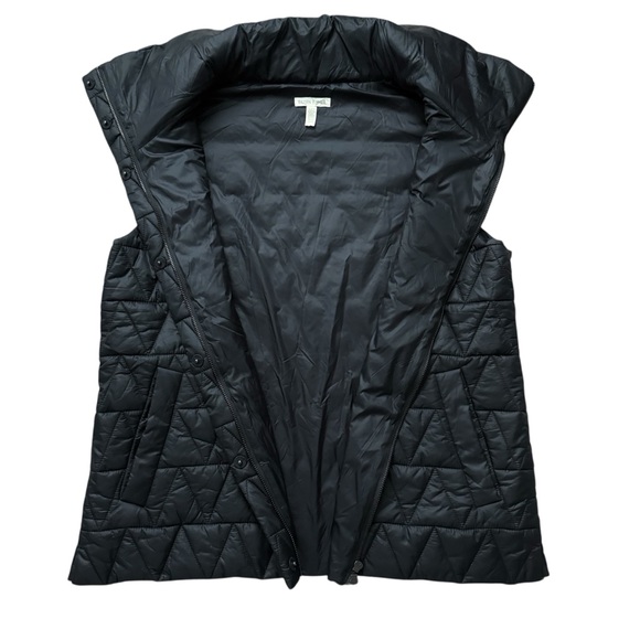 Eileen Fisher Quilted Black Snap Front Puffer Vest Chevron Black Medium - Picture 6 of 12